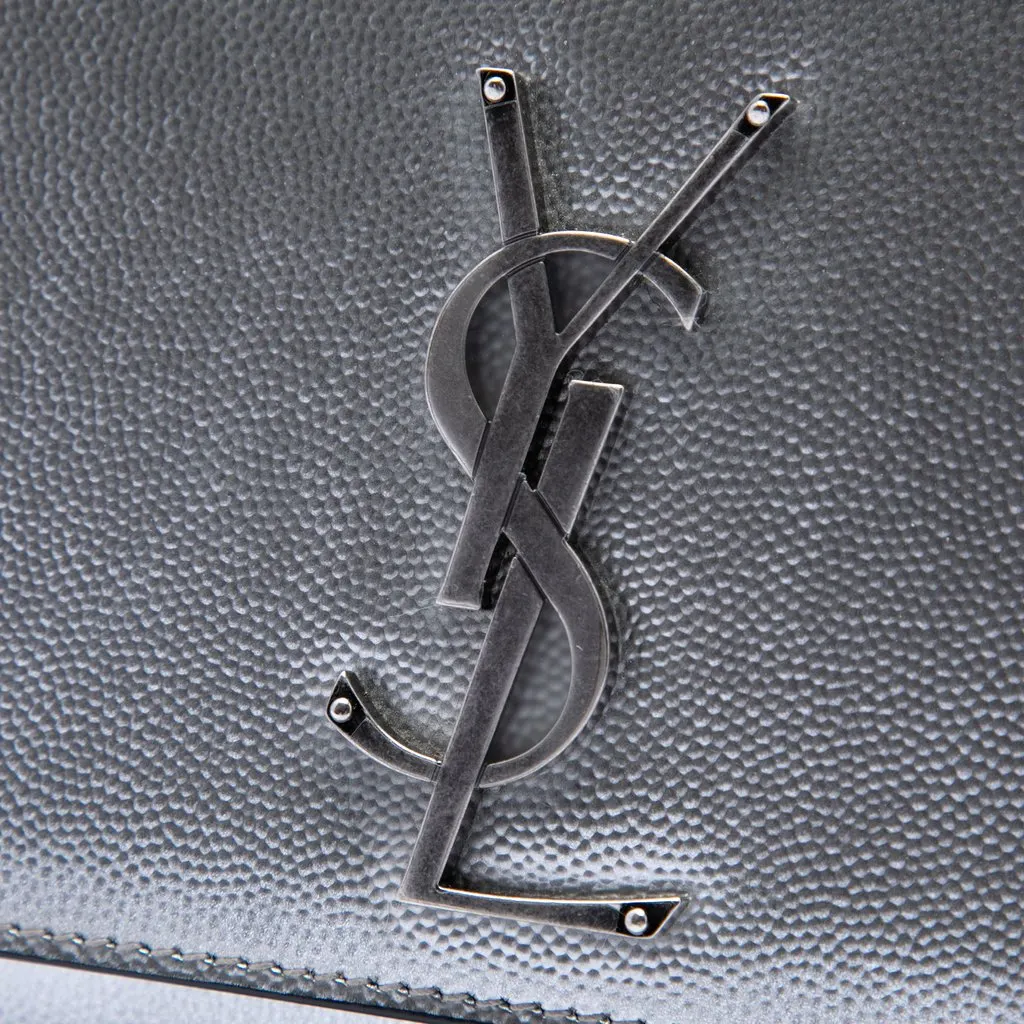 Saint Laurent Medium Metallic Grain De Poudre Monogram Kate Crossbody Silver Leather Very good - Box View