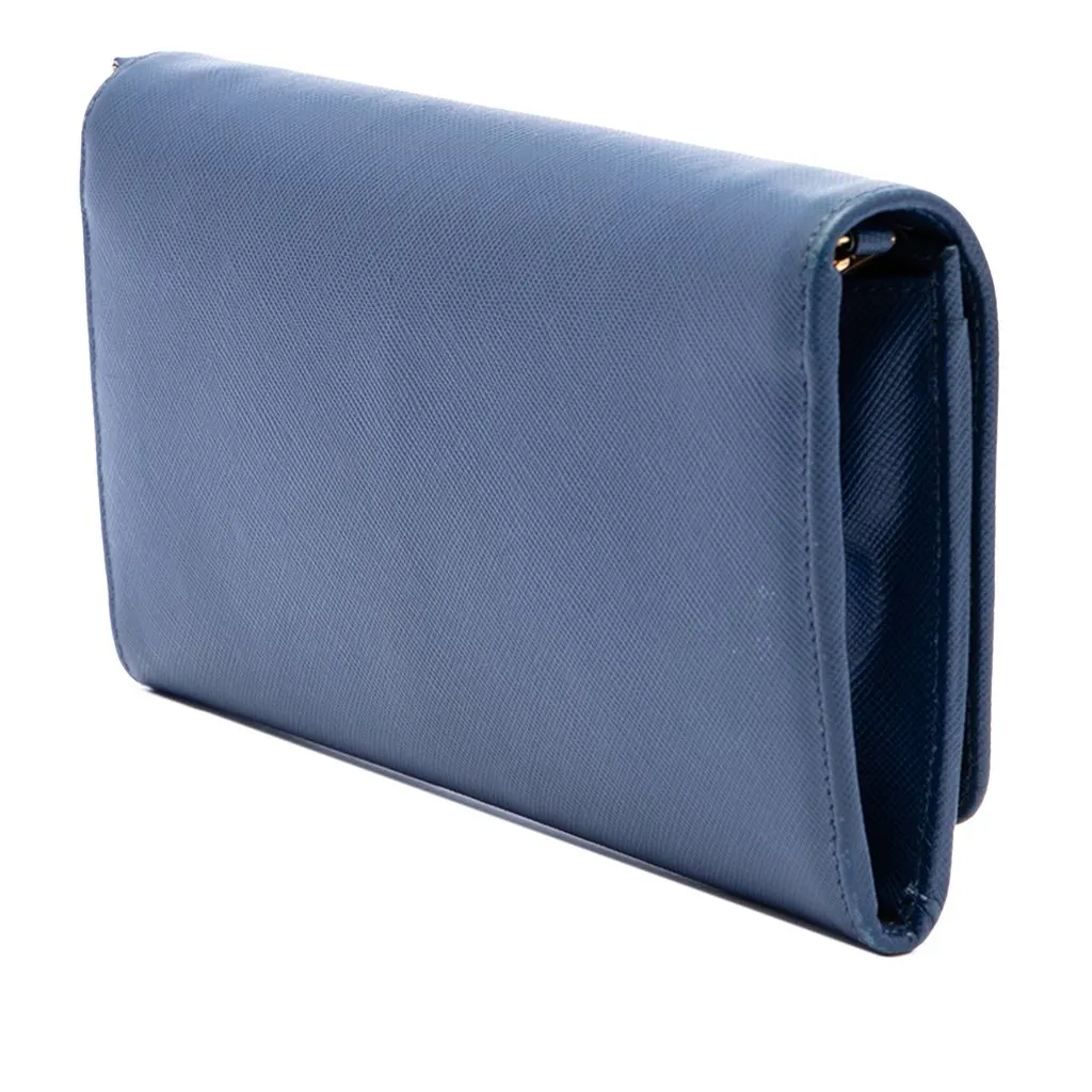 Prada Saffiano Wallet On Chain Blue Leather Very good - Back View