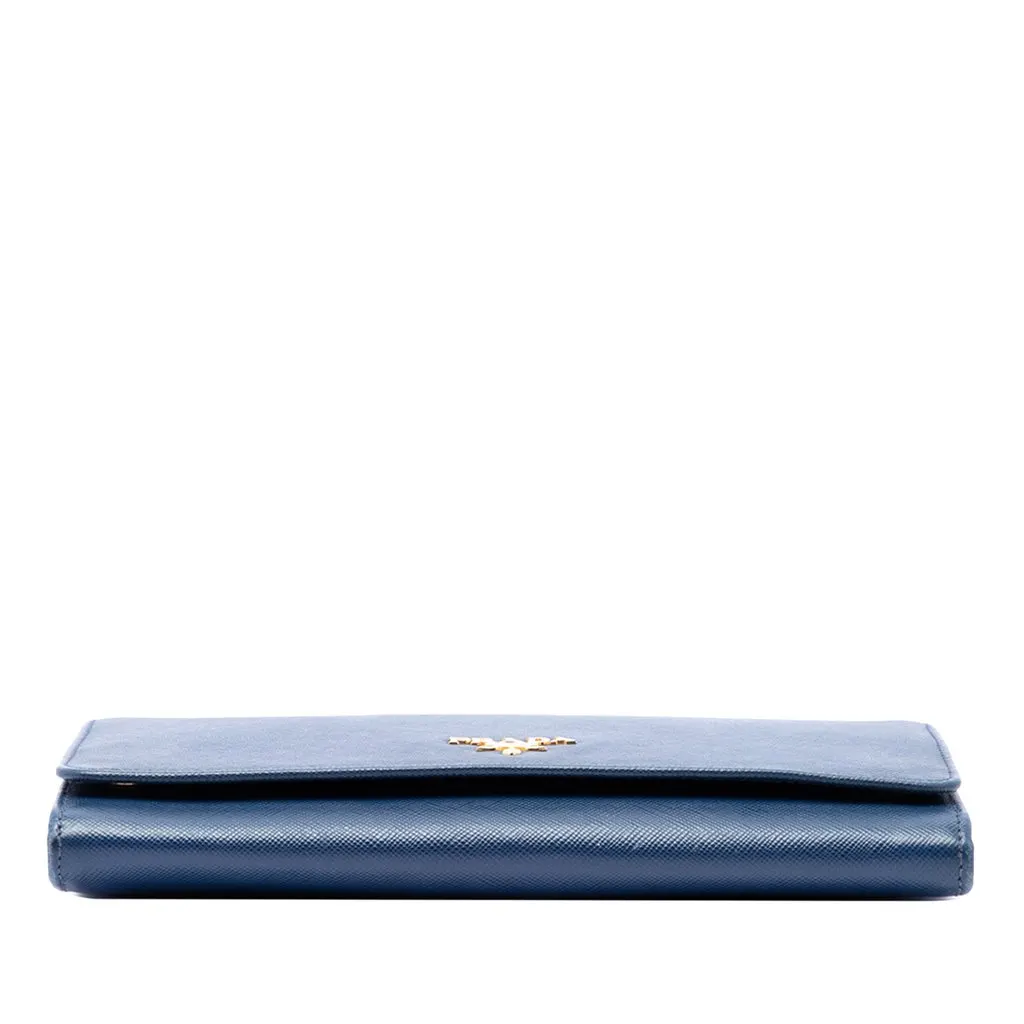 Prada Saffiano Wallet On Chain Blue Leather Very good - Inside View
