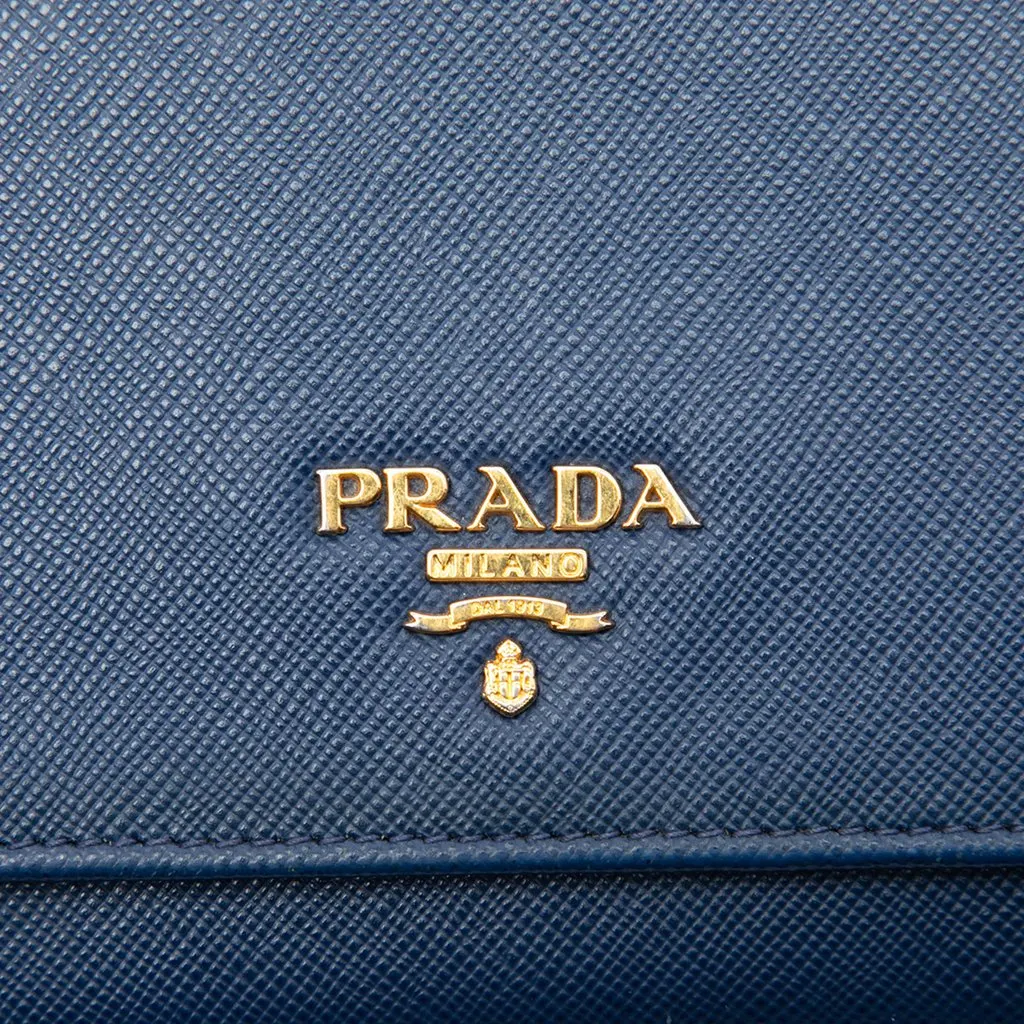 Prada Saffiano Wallet On Chain Blue Leather Very good - Box View