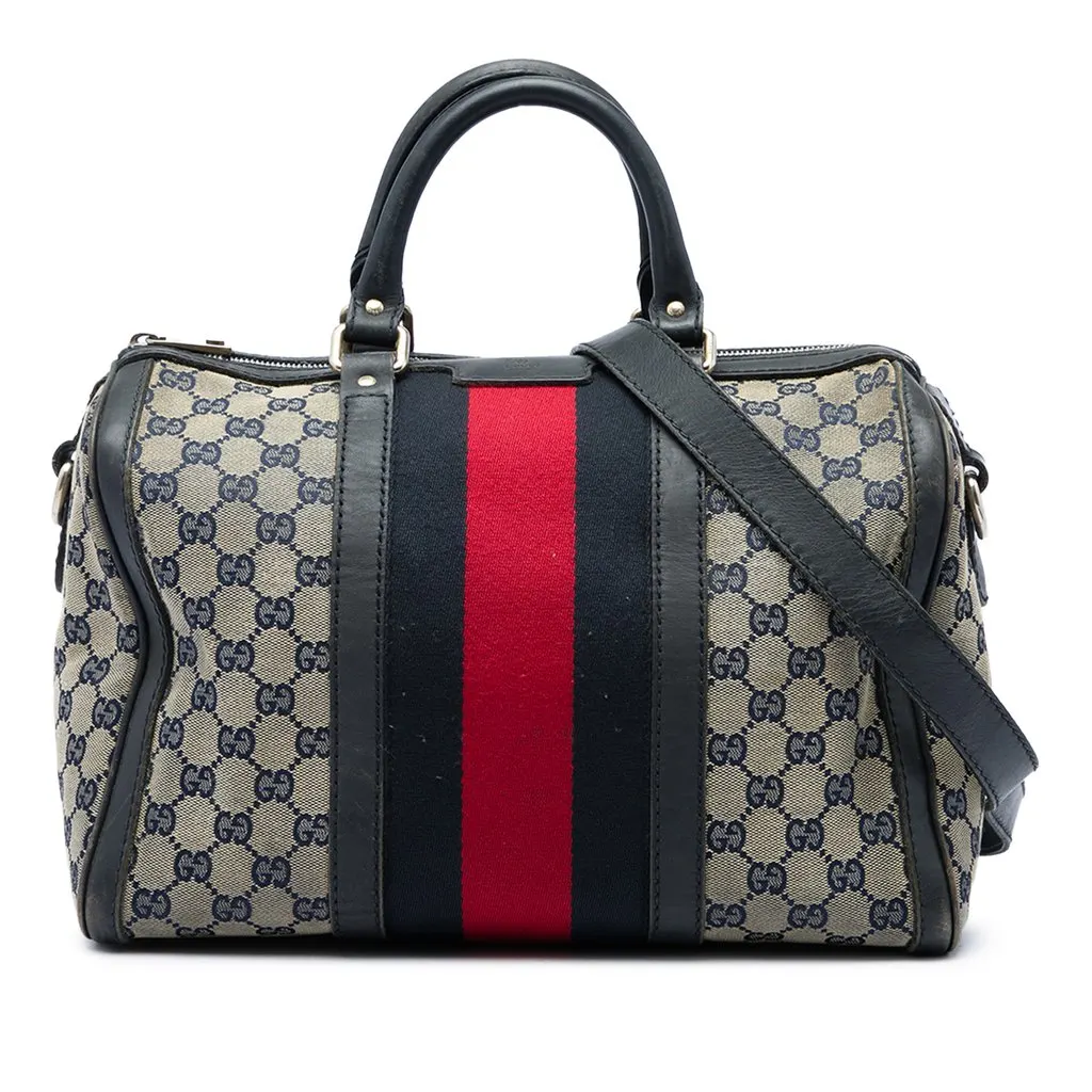 Gucci Medium GG Canvas Web Joy Boston Bag Beige Canvas Good - Front View