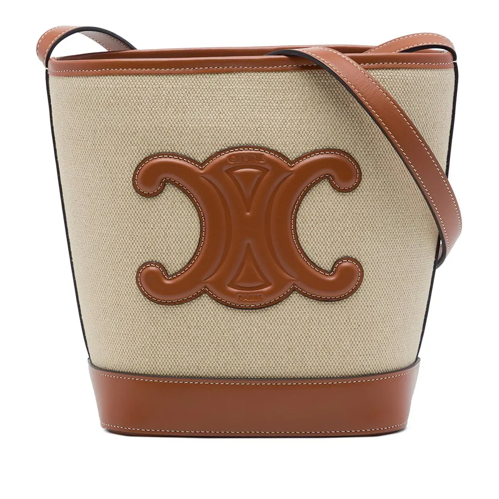 Celine Small Canvas Cuir Triomphe Bucket Bag Brown Canvas Very good - Front View