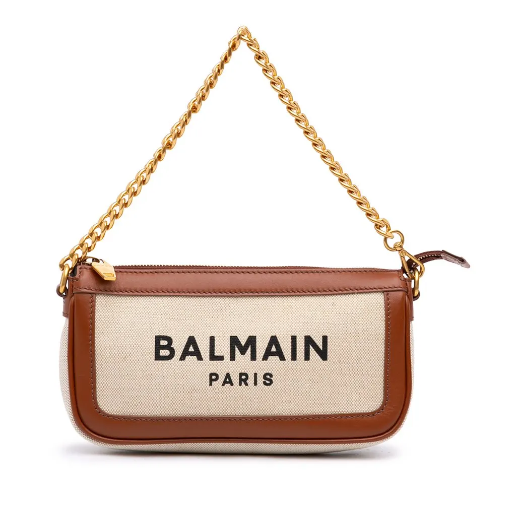 Balmain Mini Canvas B Army Logo Satchel Beige Very good - Front View