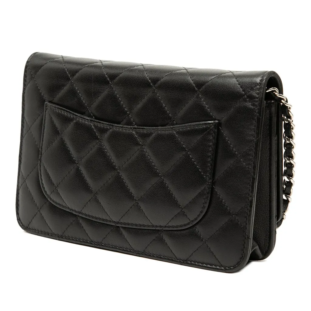 Chanel CC Quilted Lambskin Wallet On Chain Black Leather Very good - Back View