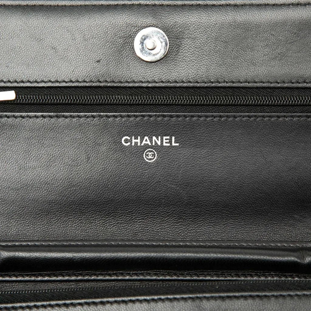 Chanel CC Quilted Lambskin Wallet On Chain Black Leather Very good - Box View