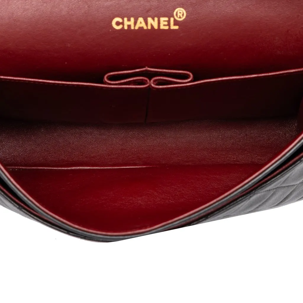 Chanel Medium Classic Lambskin Double Flap Black Leather Good - Model View
