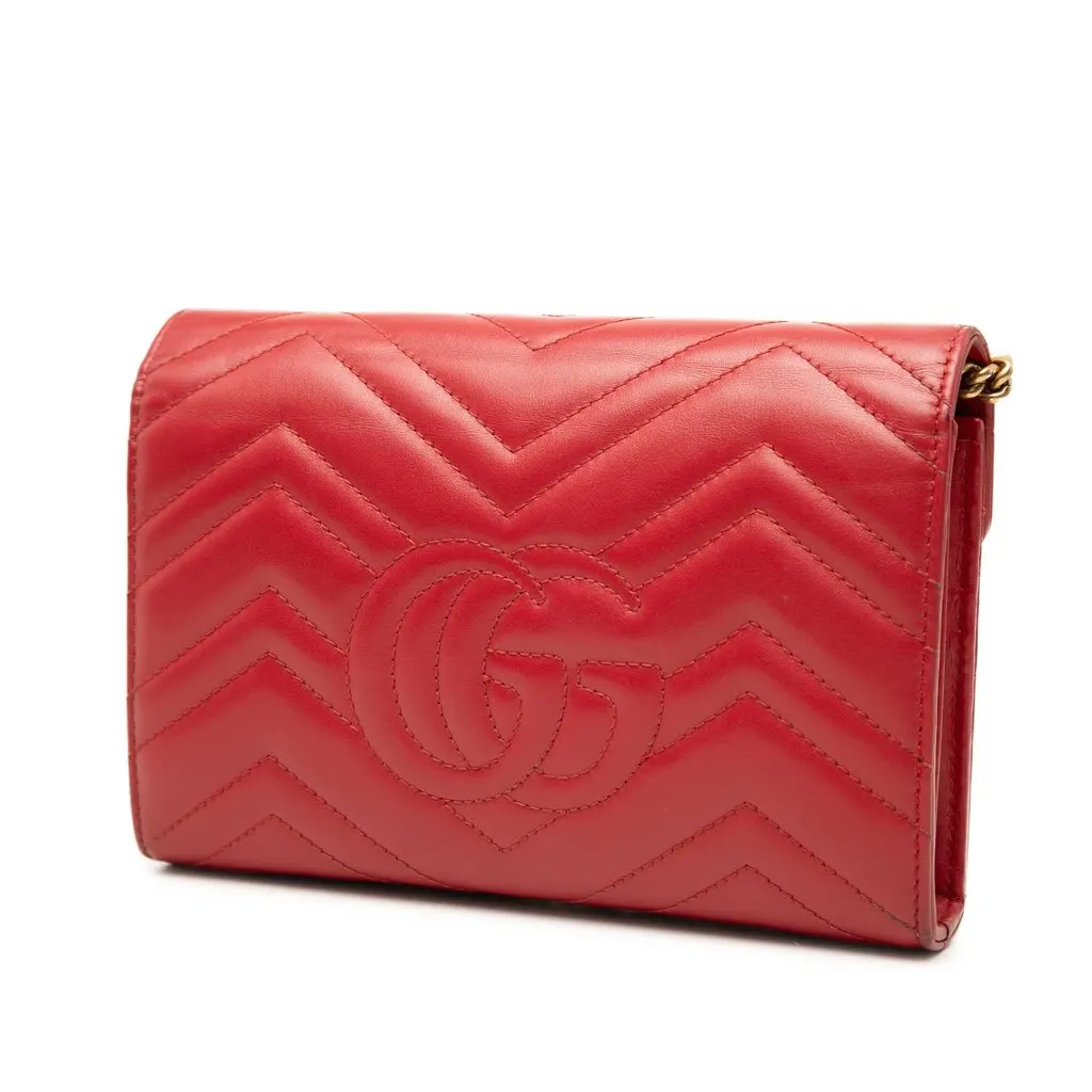 Gucci GG Marmont Matelasse Calfskin Wallet On Chain Red Leather Good - Back View