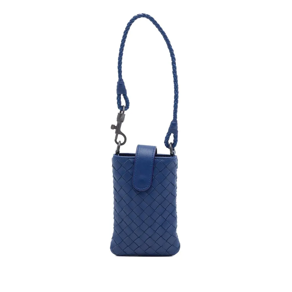 Bottega Veneta Nappa Intrecciato Phone Case Pouch Blue Leather Very good - Front View