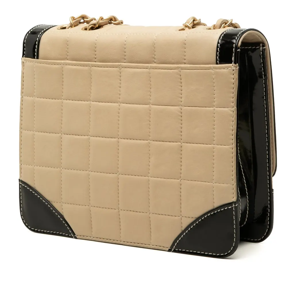 Chanel CC Bicolor Chocolate Bar Lambskin and Patent Square Flap Beige Leather Very good - Back View