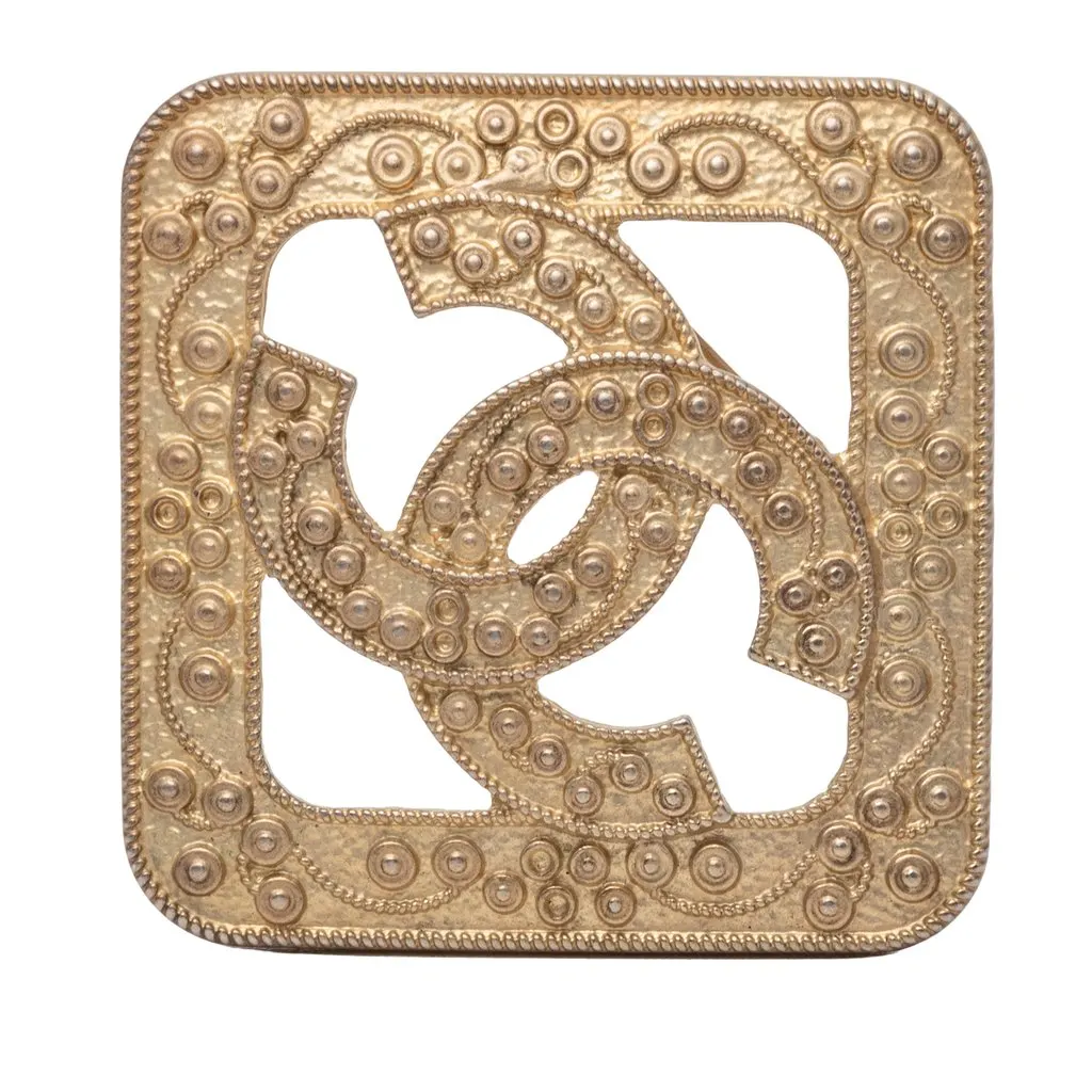 Chanel CC Gold Plated Rhombus Brooch Gold Metal Very good - Front View