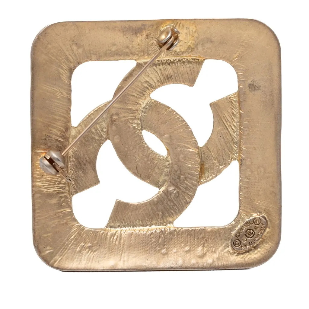 Chanel CC Gold Plated Rhombus Brooch Gold Metal Very good - Back View