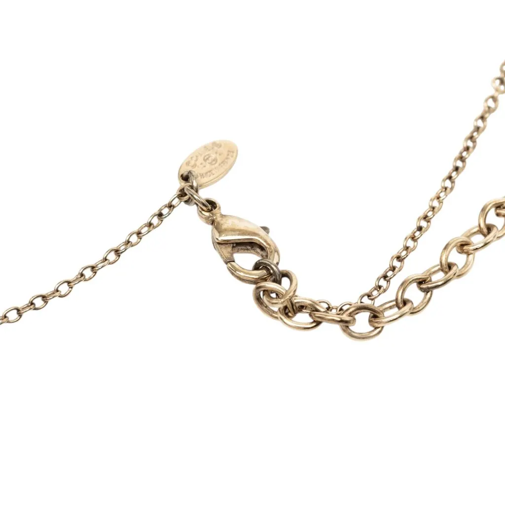 Chanel CC Gold Plated Striped Resin Strass Round Pendant Necklace Gold Metal Very good - Box View