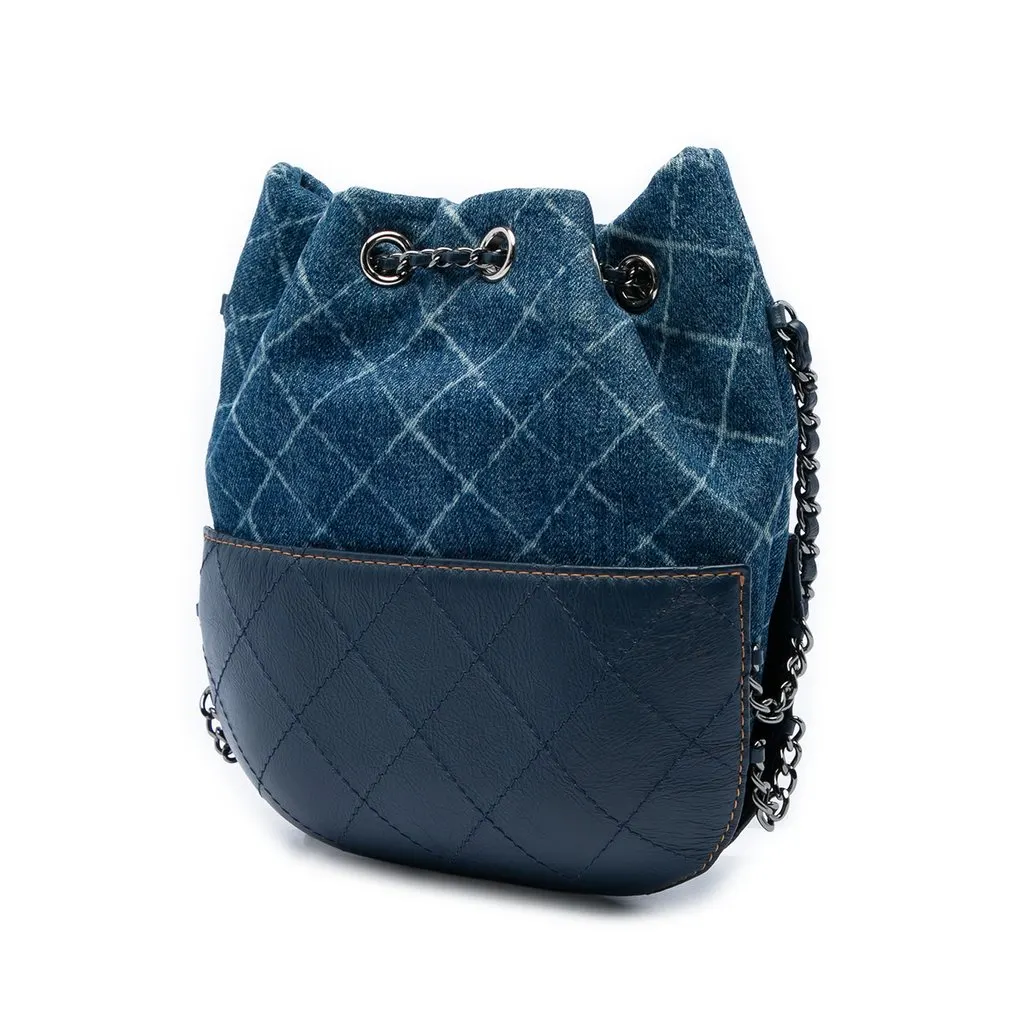 Chanel Small Printed Denim and Quilted Calfskin Gabrielle Bucket Bag Blue Denim Very good - Back View