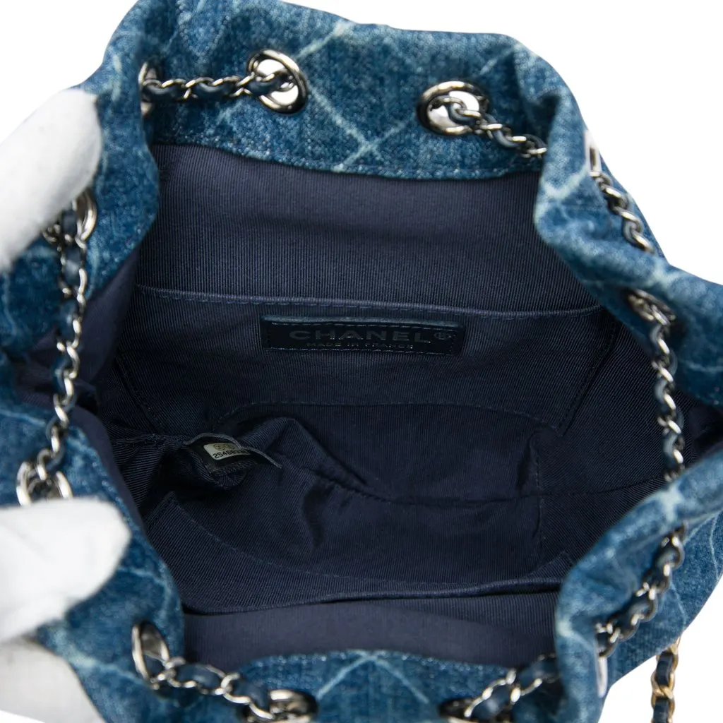Chanel Small Printed Denim and Quilted Calfskin Gabrielle Bucket Bag Blue Denim Very good - Model View