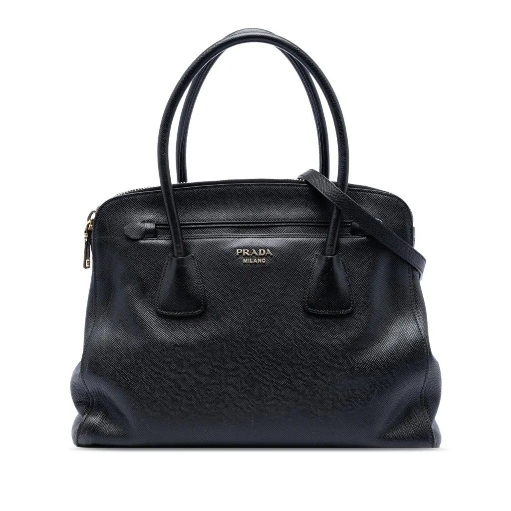 Prada Large Saffiano Cuir Double Zip Top Handle Bag Black Leather Very good - Front View