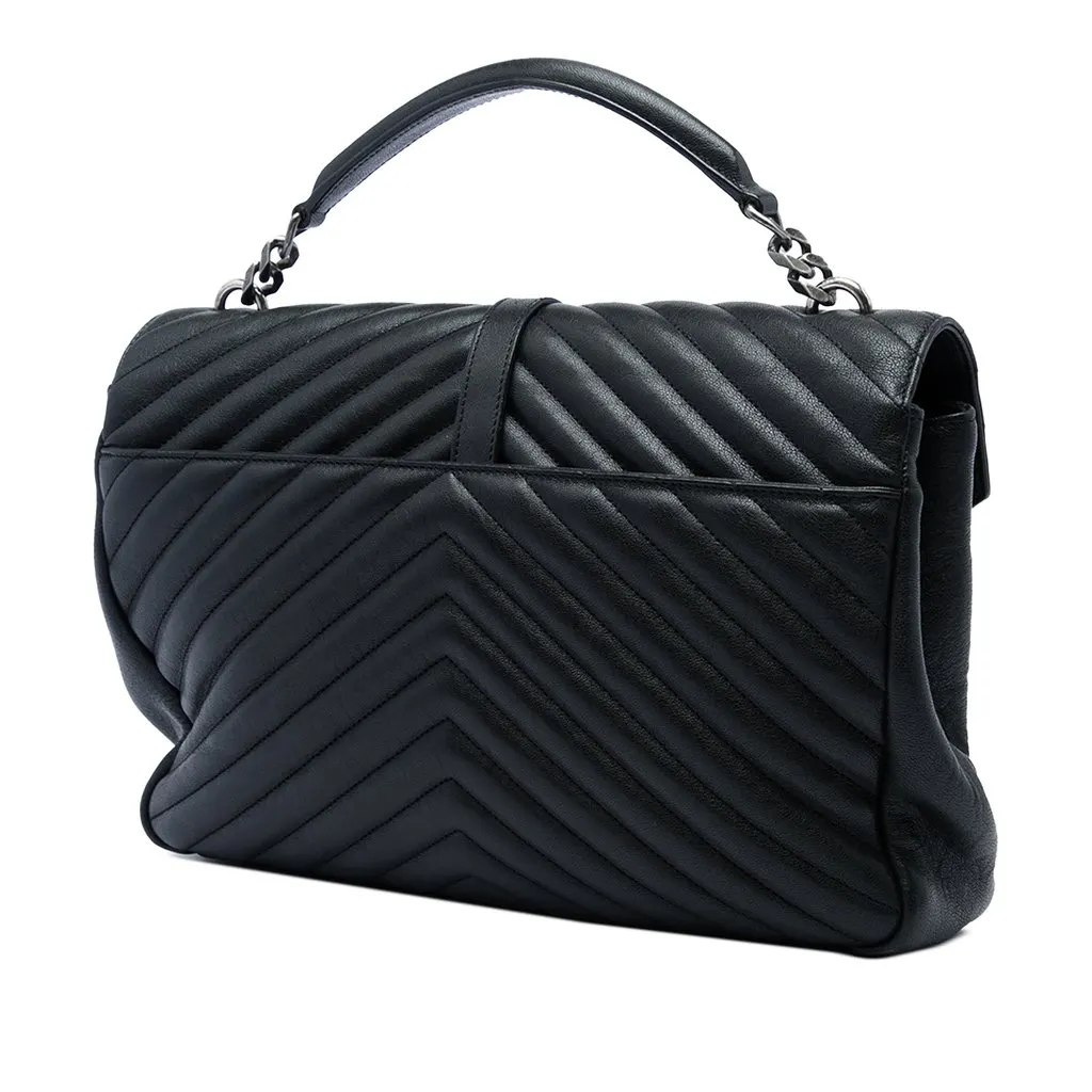 Saint Laurent Large Chevron Sheepskin Monogram College Satchel Black Leather Very good - Back View