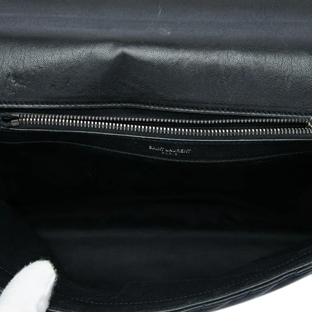 Saint Laurent Large Chevron Sheepskin Monogram College Satchel Black Leather Very good - Model View