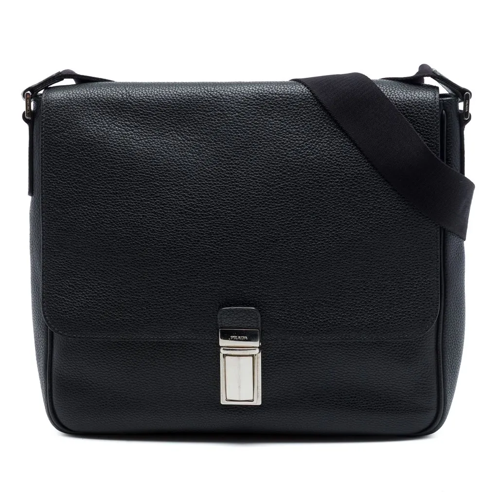 Prada Vitello Phenix Flap Crossbody Black Leather Very good - Front View
