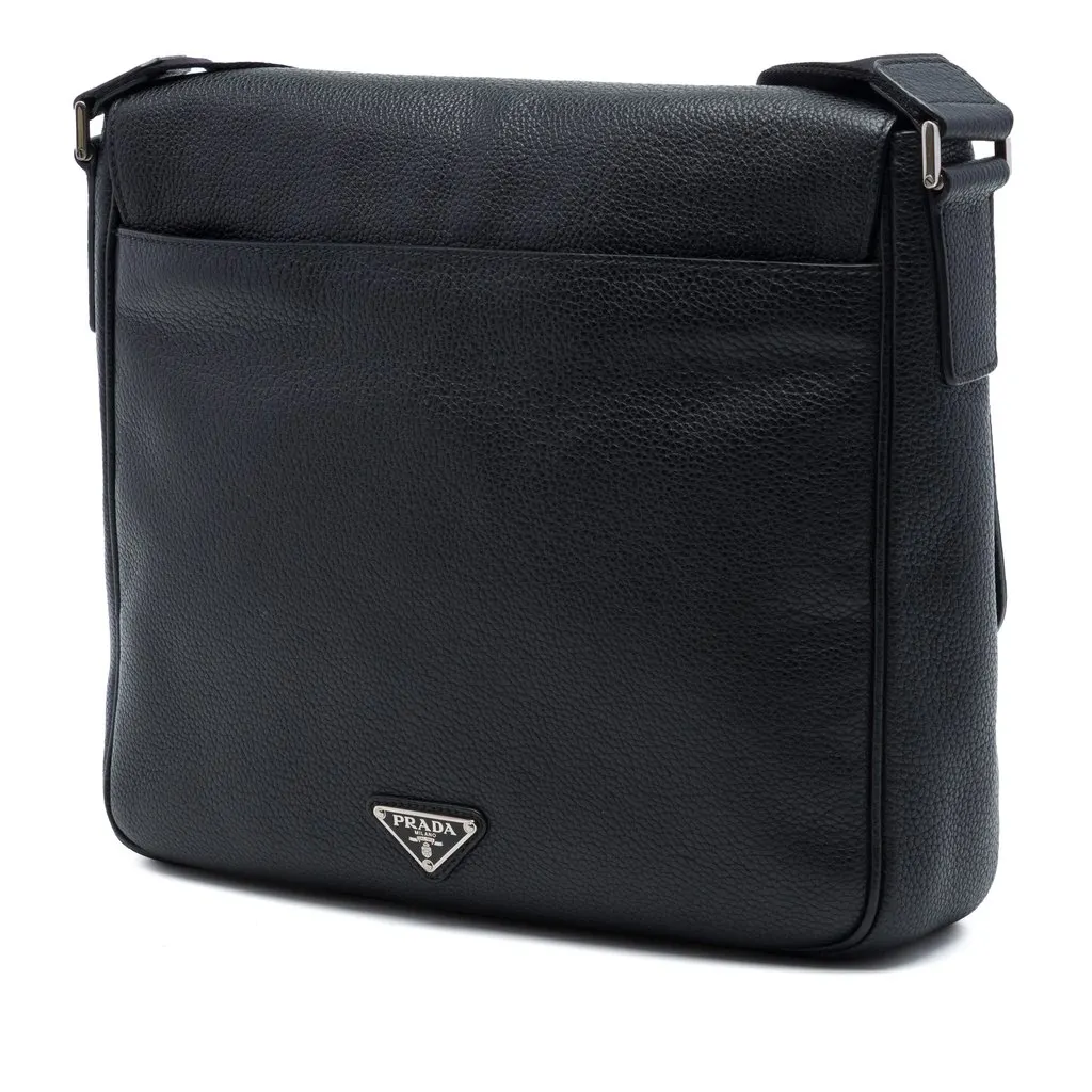 Prada Vitello Phenix Flap Crossbody Black Leather Very good - Back View