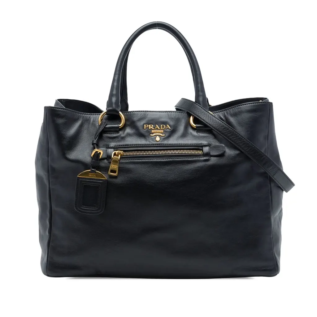 Prada Soft Calf Satchel Black Leather Very good - Front View