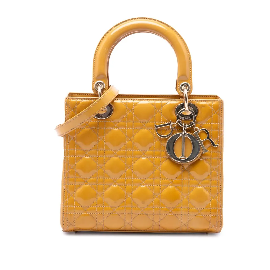 Dior Medium Patent Cannage Lady Dior Yellow Leather Very good - Front View