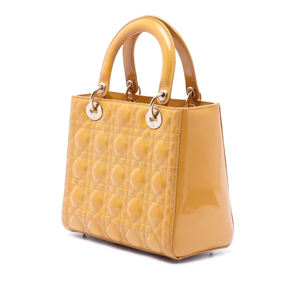 Dior Medium Patent Cannage Lady Dior Yellow Leather Very good - Back View