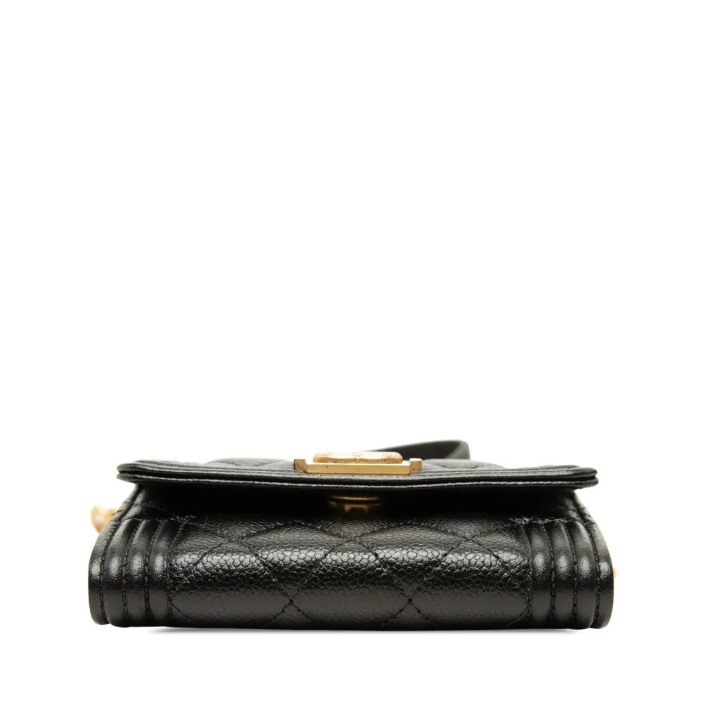 Chanel Quilted Caviar Boy Card Holder with Chain Black Leather Good - Inside View
