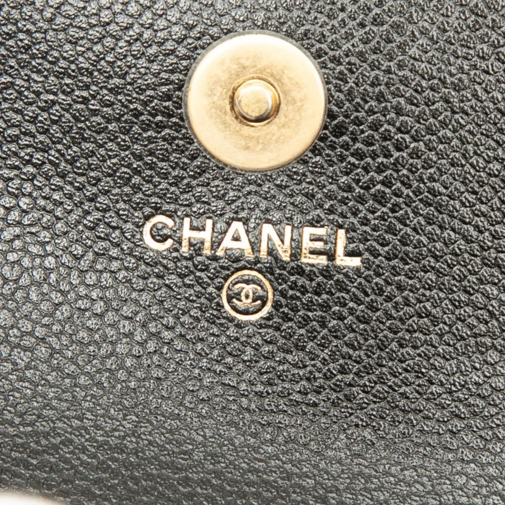 Chanel Quilted Caviar Boy Card Holder with Chain Black Leather Good - Box View