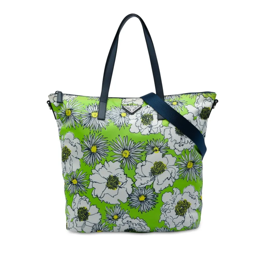 Prada Tessuto Stampato Satchel Green Polyamide Very good - Front View