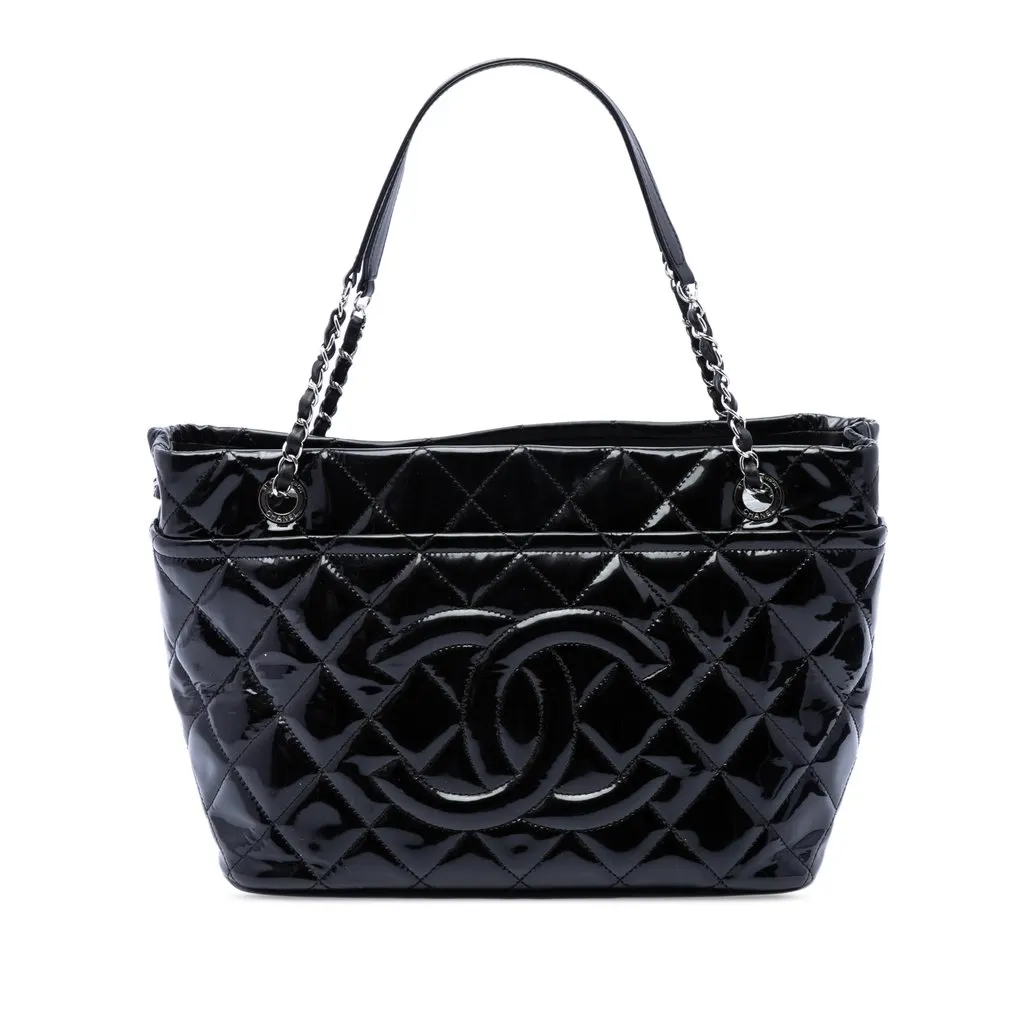 Chanel CC Quilted Patent Timeless Soft Tote Black Leather Very good - Front View