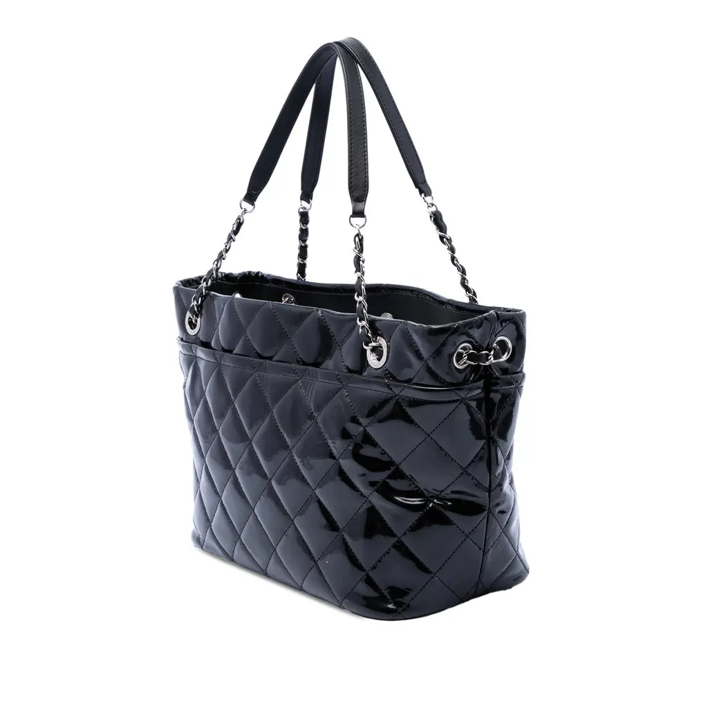 Chanel CC Quilted Patent Timeless Soft Tote Black Leather Very good - Back View