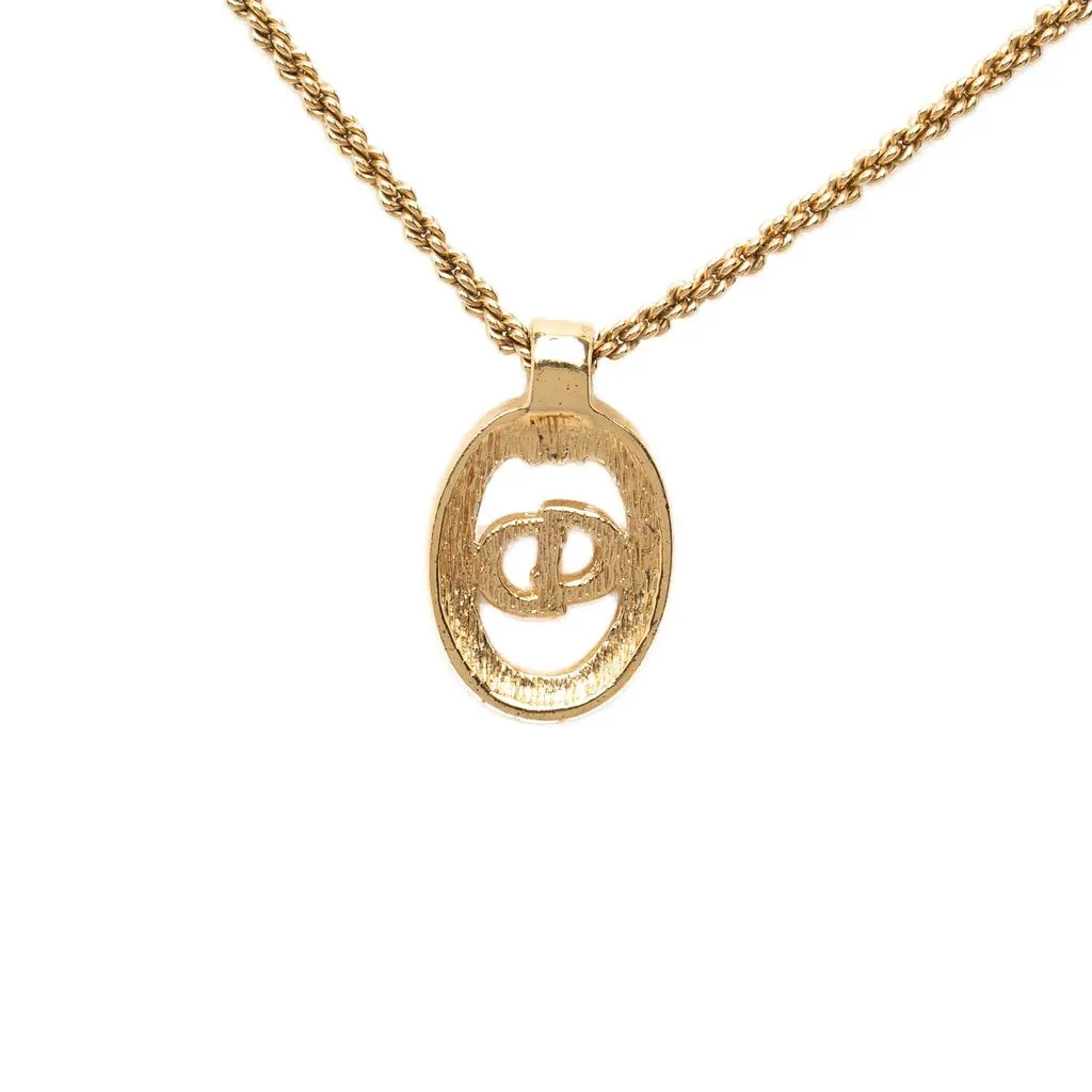 Dior Gold Plated Strass CD Logo Oval Pendant Necklace Gold Metal Very good - Inside View