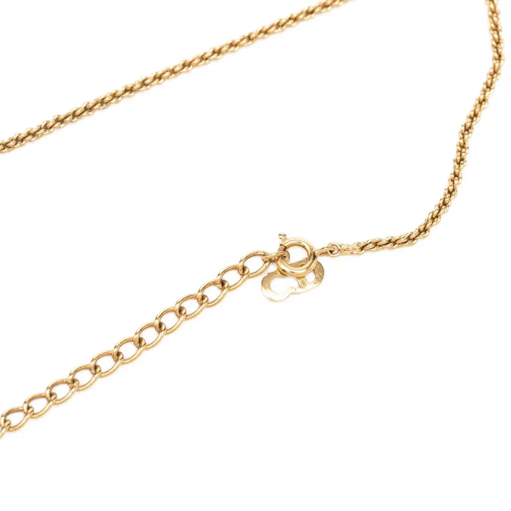 Dior Gold Plated Strass CD Logo Oval Pendant Necklace Gold Metal Very good - Model View