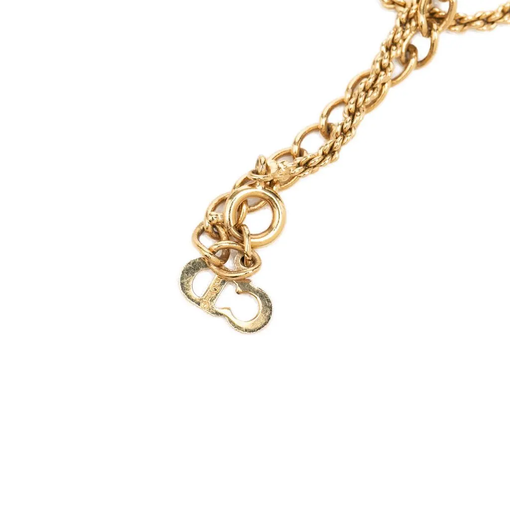 Dior Gold Plated Strass CD Logo Oval Pendant Necklace Gold Metal Very good - Box View