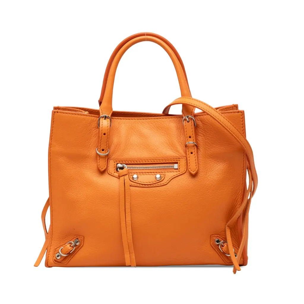 Balenciaga Mini Leather Papier A4 Zip Around Satchel Orange Leather Good - Front View