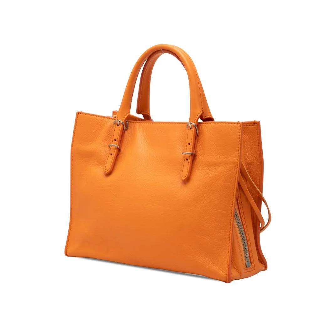 Balenciaga Mini Leather Papier A4 Zip Around Satchel Orange Leather Good - Back View