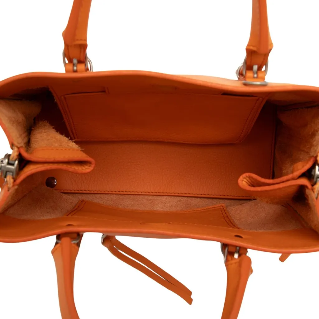 Balenciaga Mini Leather Papier A4 Zip Around Satchel Orange Leather Good - Model View