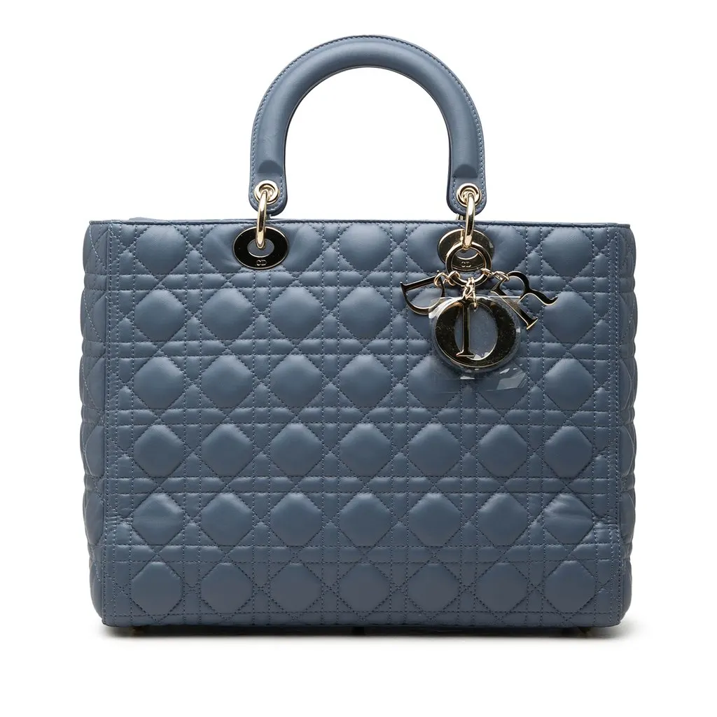 Dior Large Lambskin Cannage Lady Dior Blue Leather Very good - Front View