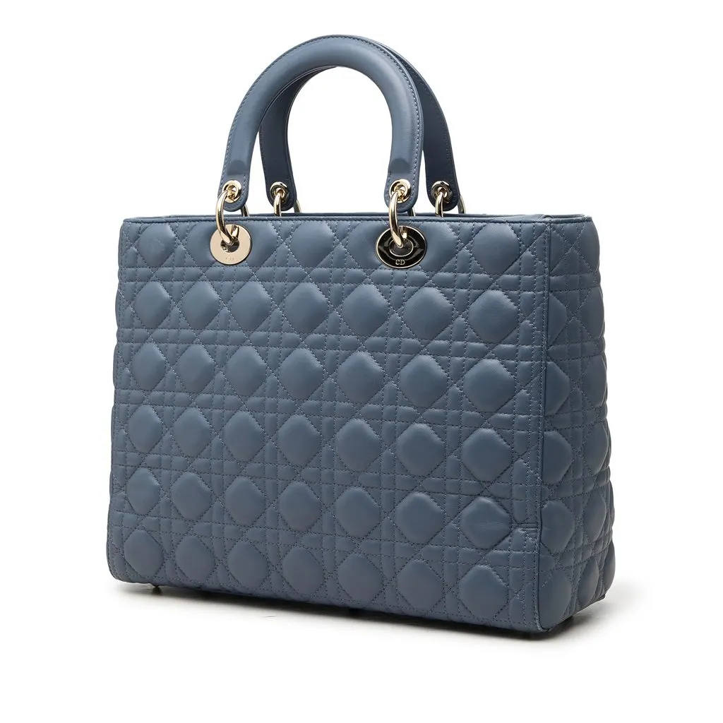 Dior Large Lambskin Cannage Lady Dior Blue Leather Very good - Back View