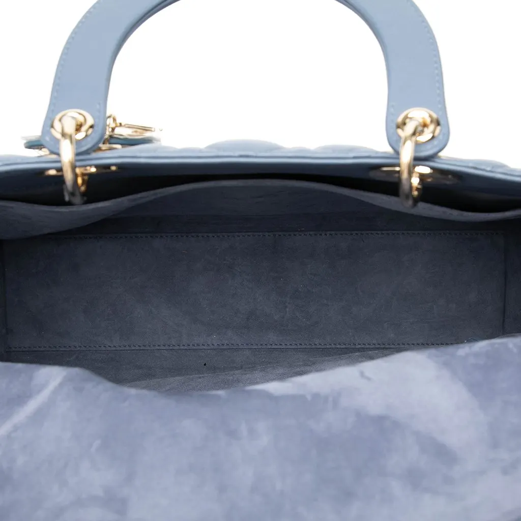 Dior Large Lambskin Cannage Lady Dior Blue Leather Very good - Model View