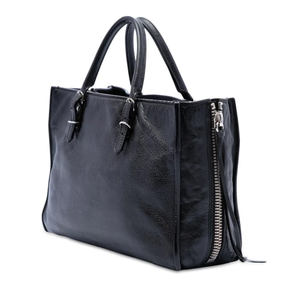 Balenciaga Mini Leather Papier A6 Zip Around Satchel Black Leather Very good - Back View