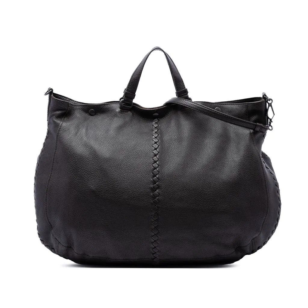 Bottega Veneta Intrecciato Trimmed Cervo Deerskin Convertible Tote Brown Leather Good - Front View