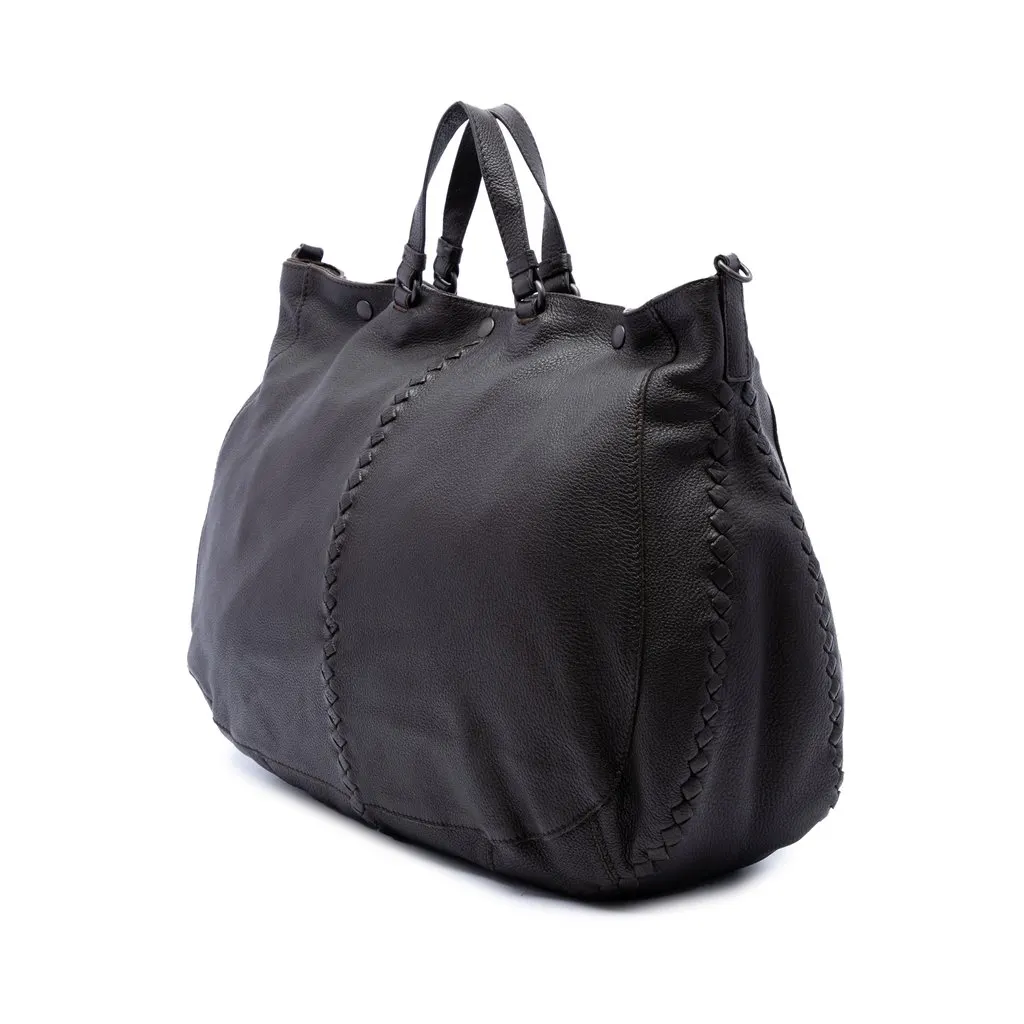 Bottega Veneta Intrecciato Trimmed Cervo Deerskin Convertible Tote Brown Leather Good - Back View