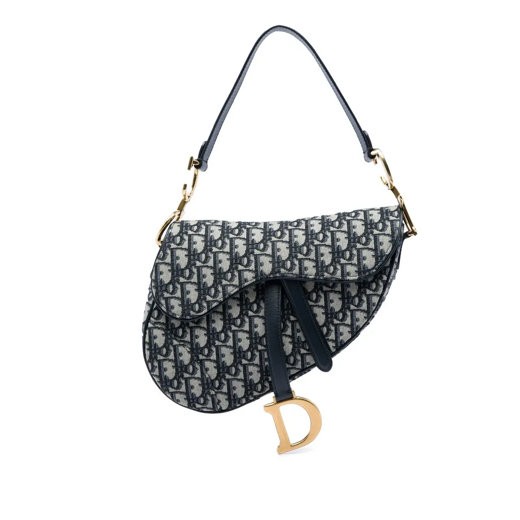 Dior Oblique Canvas Saddle Bag Blue Very good - Front View
