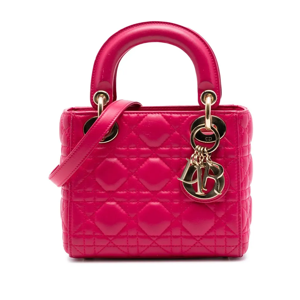 Dior Mini Lambskin Cannage Lady Dior Pink Leather Very good - Front View