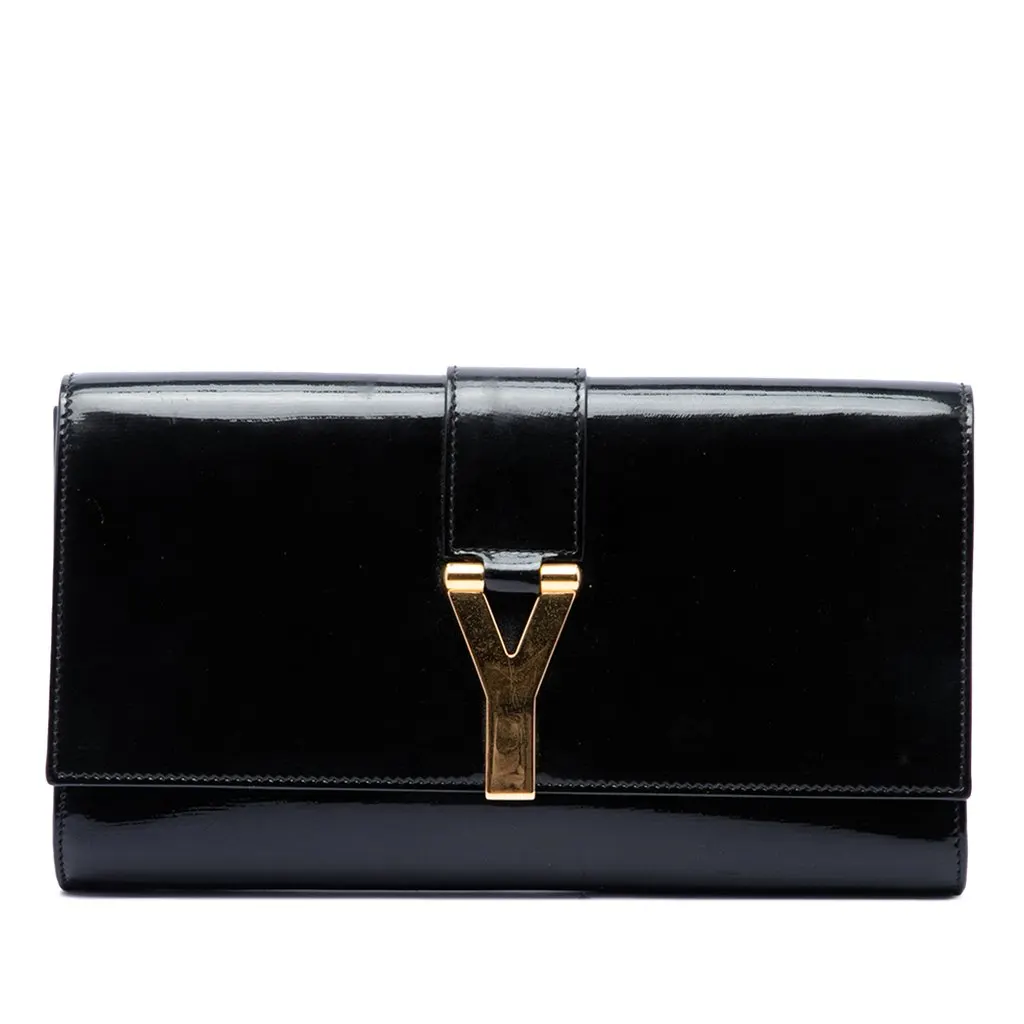 Saint Laurent Patent Chyc Ligne Clutch Black Leather Very good - Front View