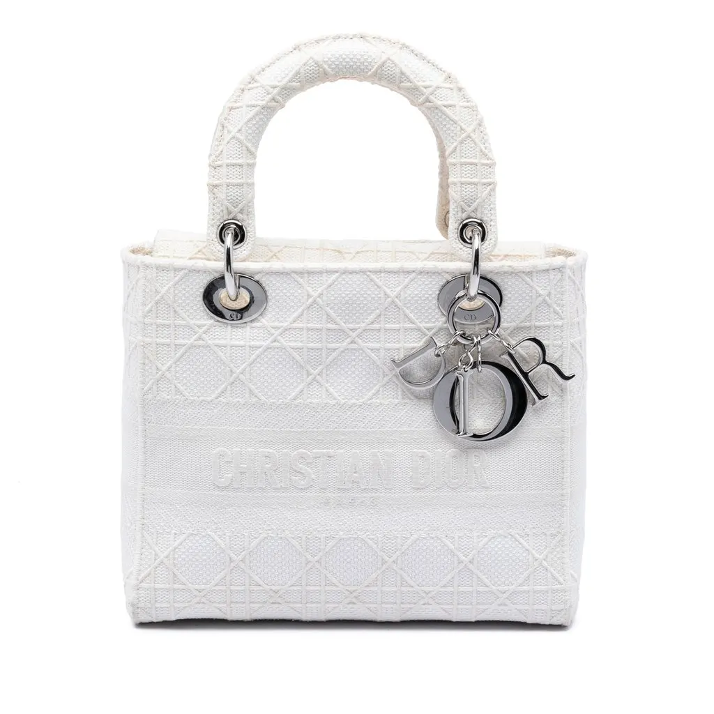 Dior Medium Canvas Cannage Lady D Lite White Very good - Front View