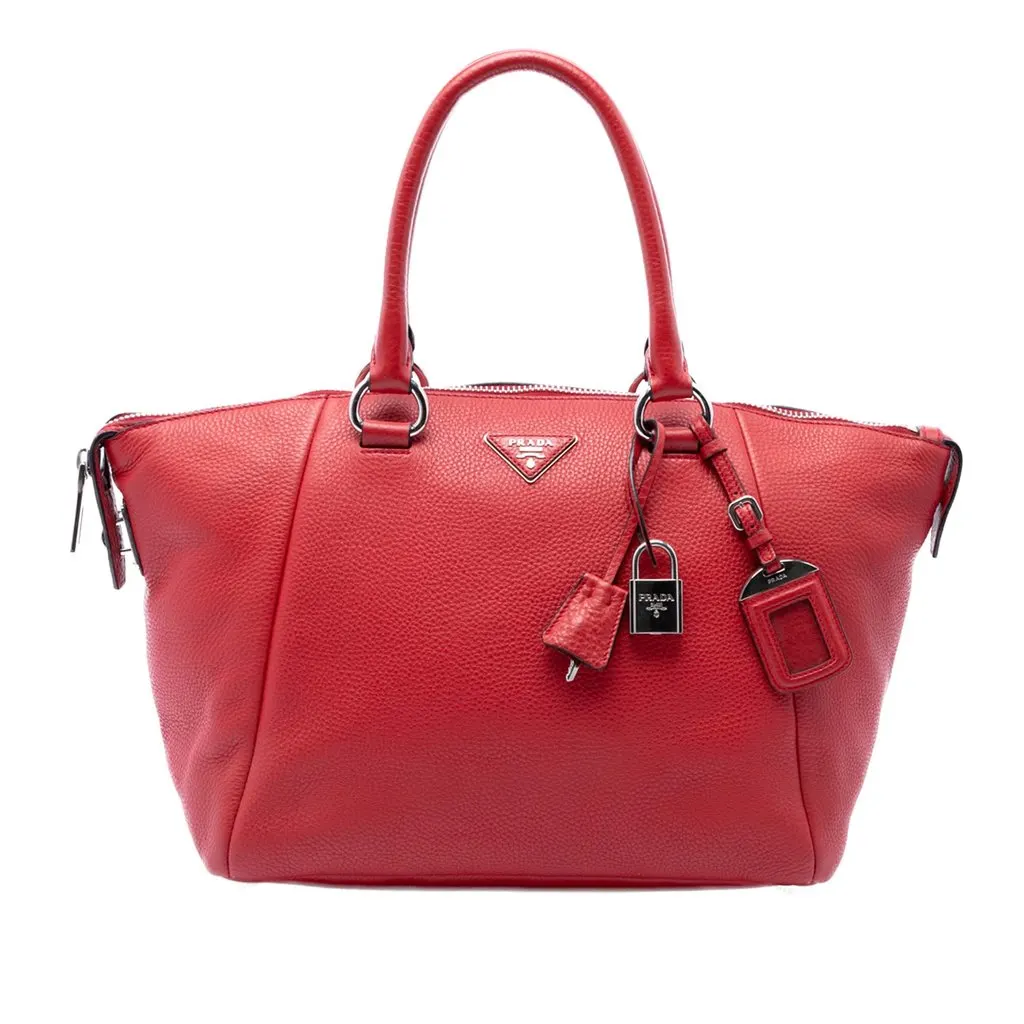 Prada Vitello Daino Double Handle Satchel Red Leather Very good - Front View