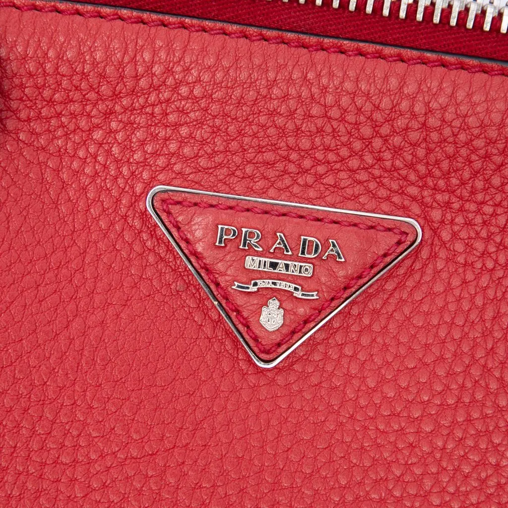 Prada Vitello Daino Double Handle Satchel Red Leather Very good - Box View