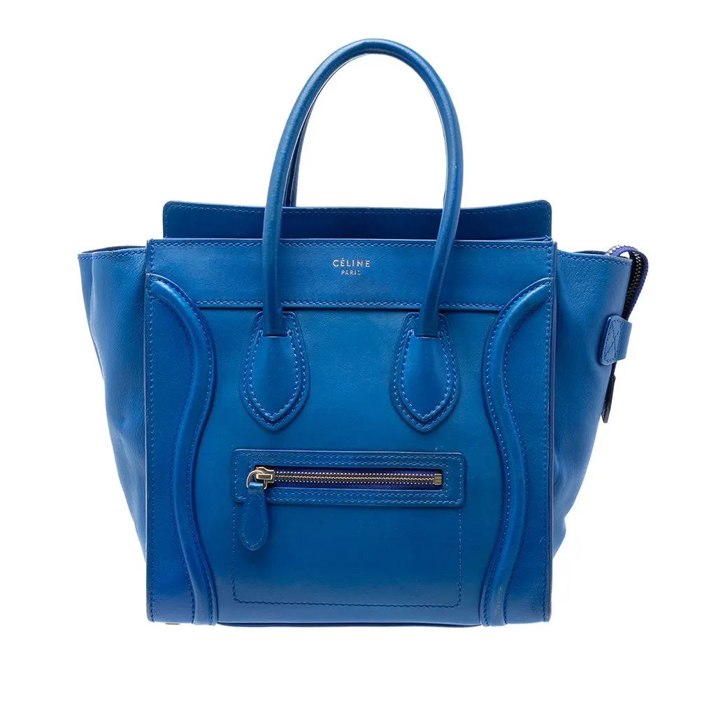 Celine Micro Smooth Calfskin Luggage Tote Blue Leather Very good - Front View